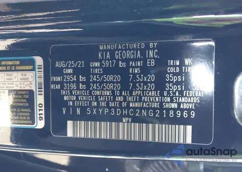 2022 Kia Telluride Ex from USA, damaged, VIN 5XYP3DHC2NG218969